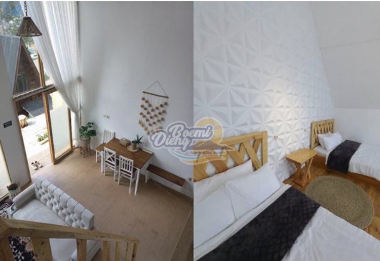 Ruang duduk berlangit-langit tinggi dan kamar tidur berdinding 3D